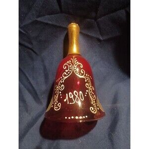 Vintage Murano Glass Ruby Red And Gold Bell - Made In Italy
